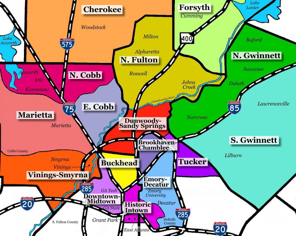 kort over Atlanta forstæder