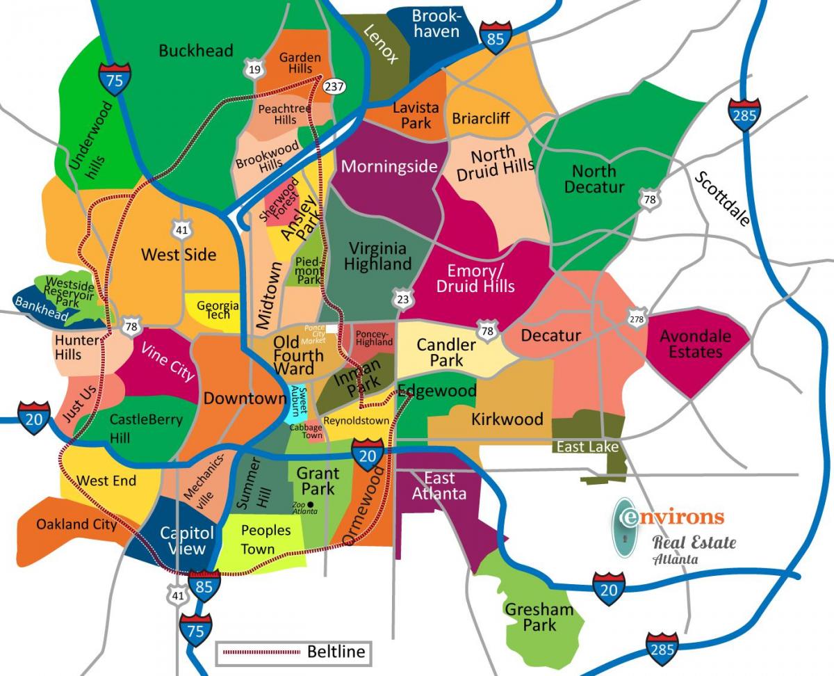 kort over Atlanta kvarterer