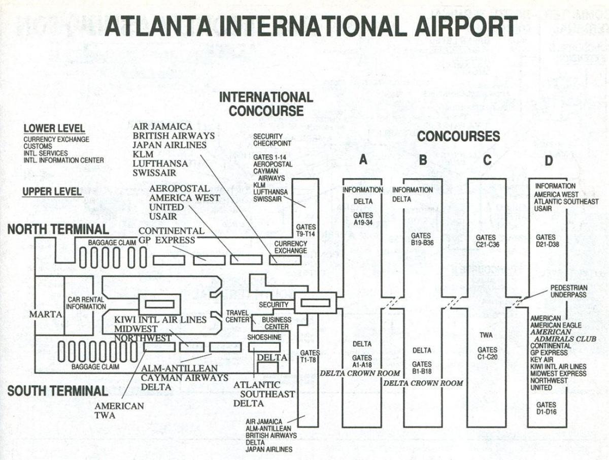 Atlanta lufthavn international terminal kort