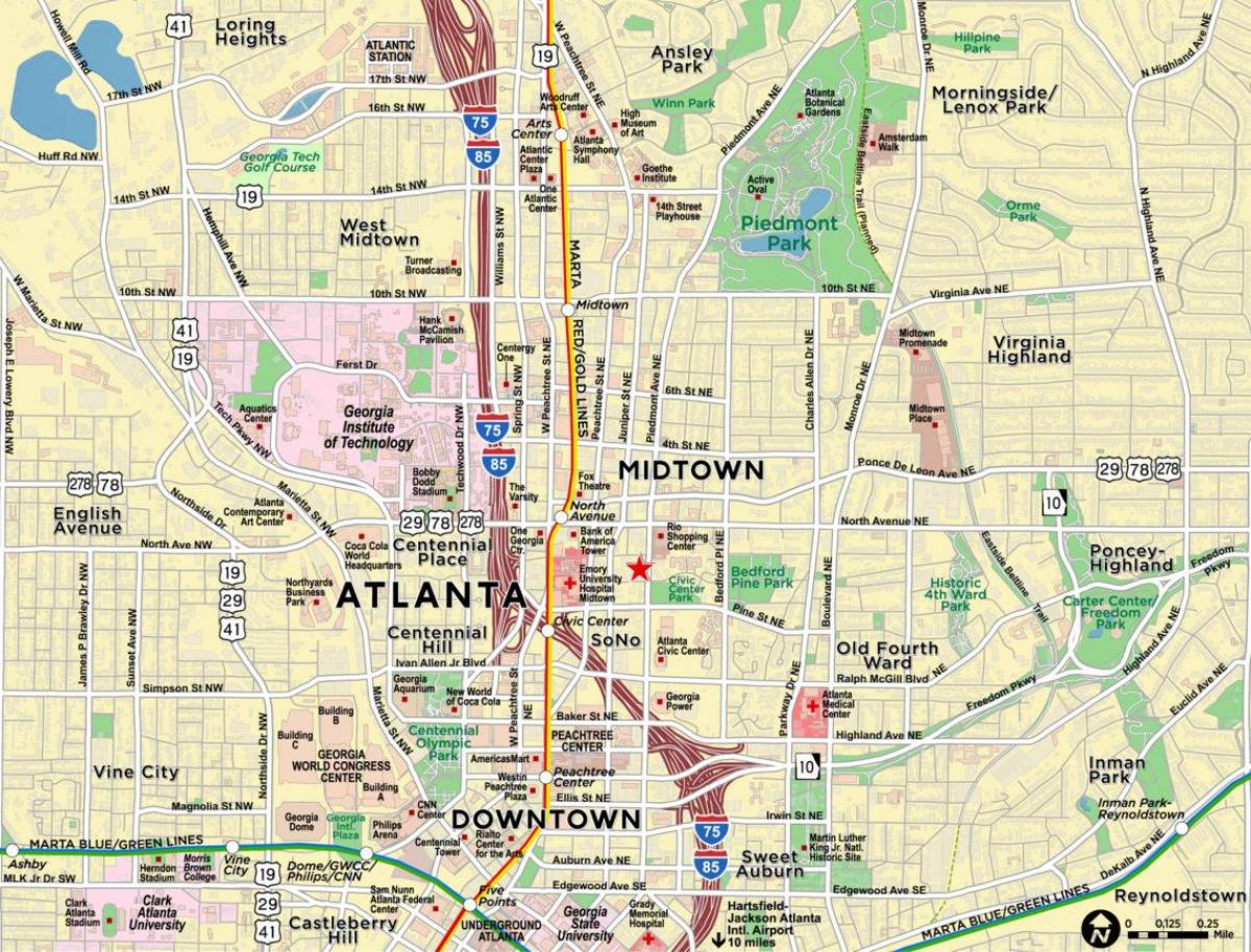 kort af midtown Atlanta