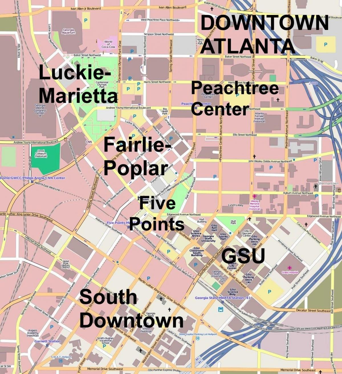 kort over centrum af Atlanta